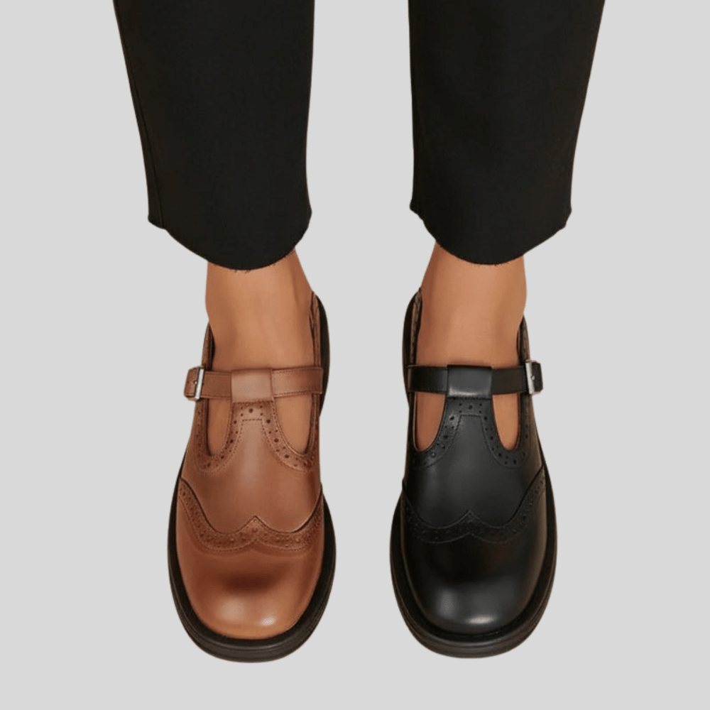 Poppy - Women's Smart Orthopedic Shoes with Mary Jane Strap and Brogue Detail