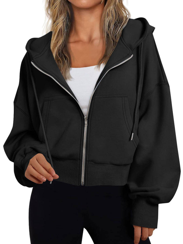 Evie - Women's oversized zip up hoodie with cropped hem and ribbed cuffs