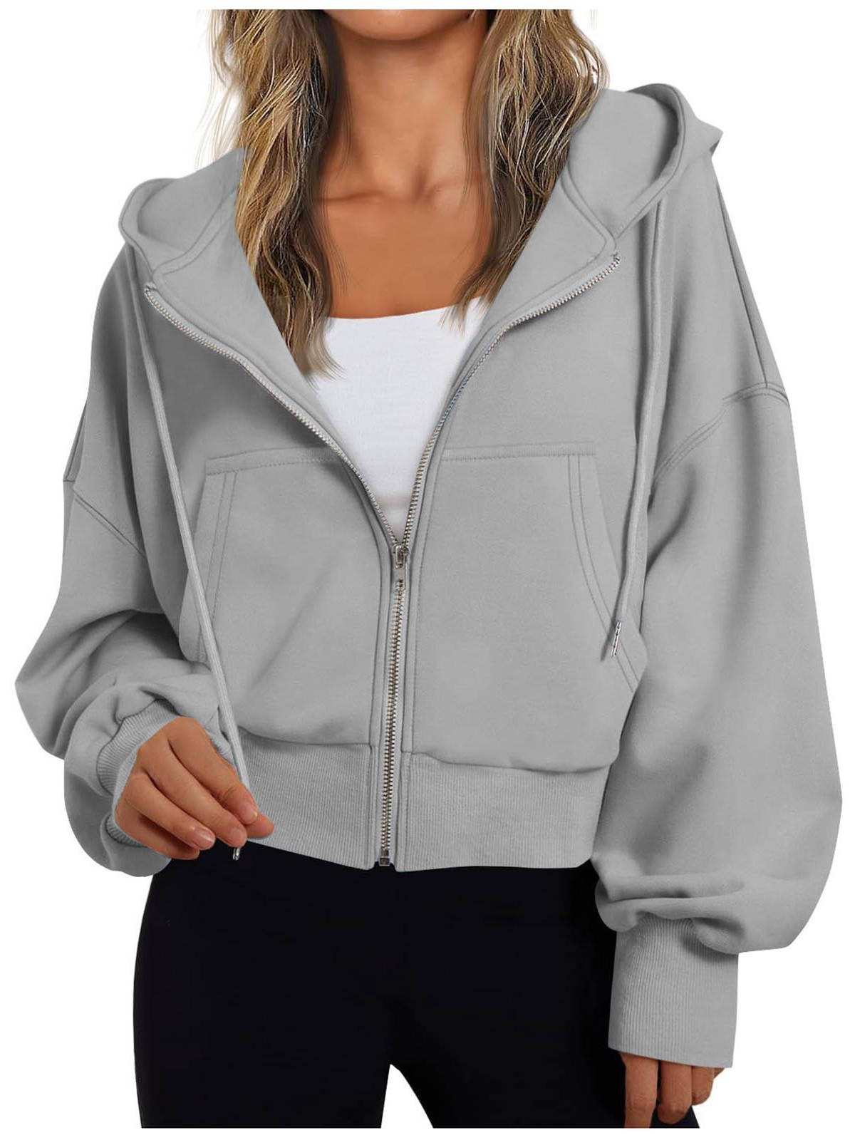 Evie - Women's oversized zip up hoodie with cropped hem and ribbed cuffs
