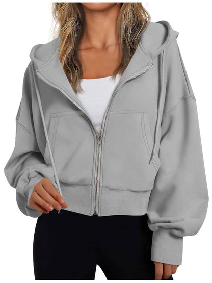 Evie - Women's oversized zip up hoodie with cropped hem and ribbed cuffs