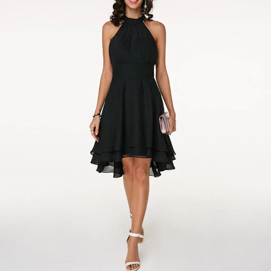 Poppy - Women's chic mini party dress with halter neck and layered hem