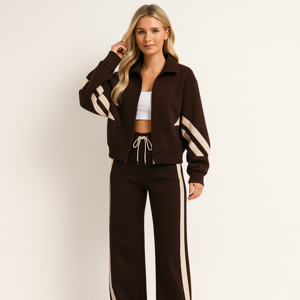 Poppy - Women's comfy casual wide leg tracksuit with striped zip front