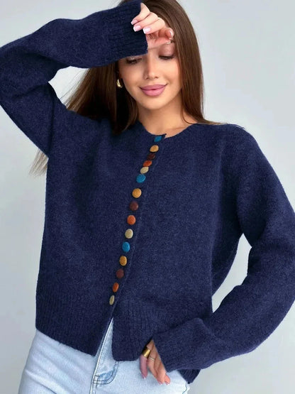 Poppy - Women’s elegant knitted cardigan with round neck and button front