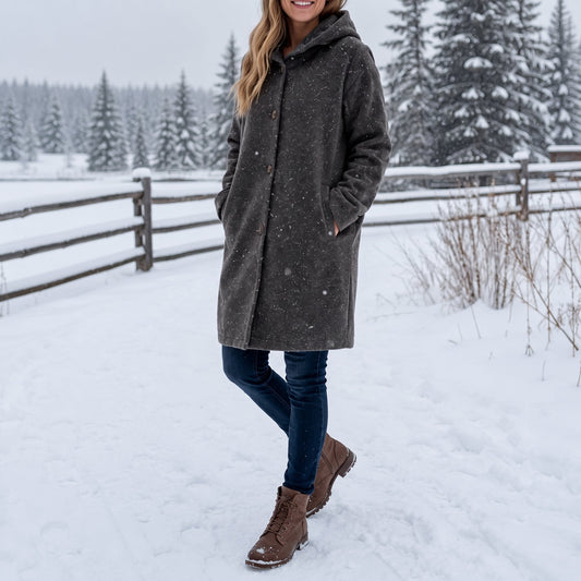 Poppy - Women's hooded winter coat with longline fit and button front