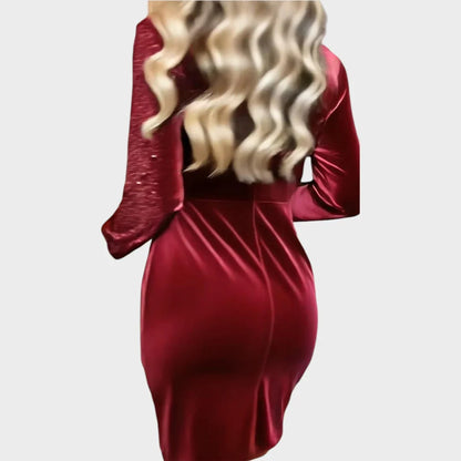 Poppy - Women’s sparkly christmas party dress with long sleeve and wrap front