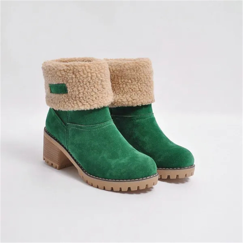 Poppy - Women’s warm fleece lined ankle boots with block heel and teddy cuff
