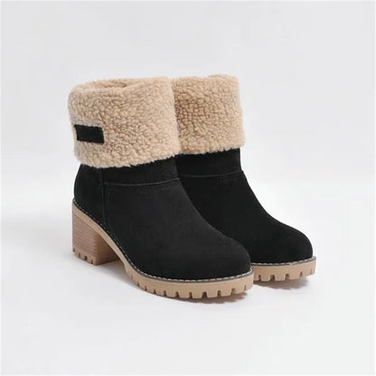 Poppy - Women’s warm fleece lined ankle boots with block heel and teddy cuff