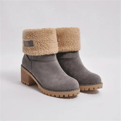 Poppy - Women’s warm fleece lined ankle boots with block heel and teddy cuff