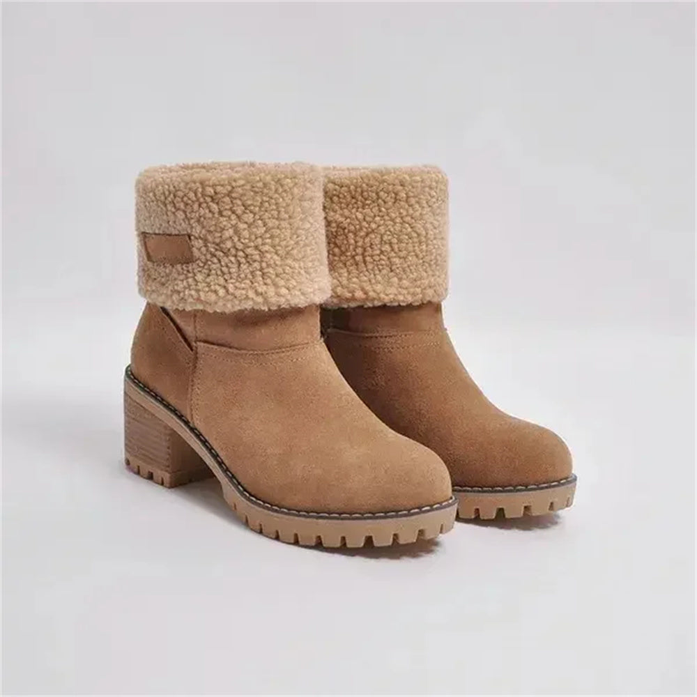 Poppy - Women’s warm fleece lined ankle boots with block heel and teddy cuff