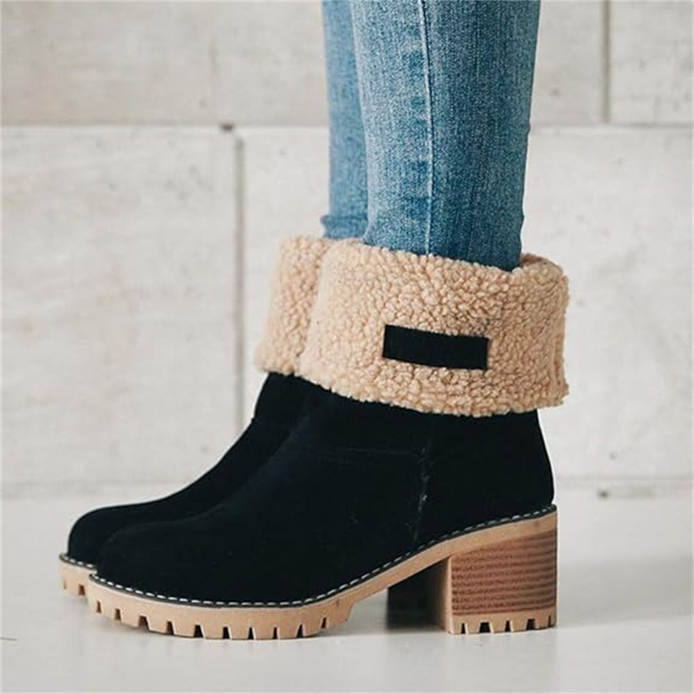 Poppy - Women’s warm fleece lined ankle boots with block heel and teddy cuff