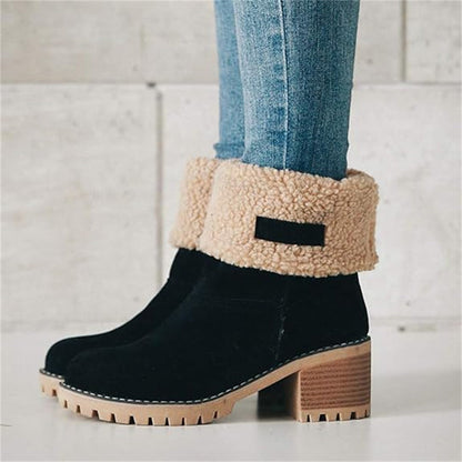 Poppy - Women’s warm fleece lined ankle boots with block heel and teddy cuff