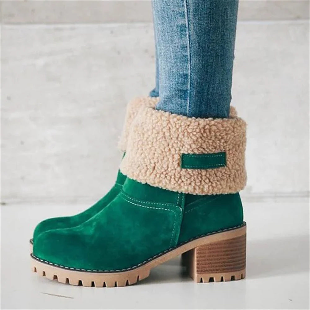 Poppy - Women’s warm fleece lined ankle boots with block heel and teddy cuff