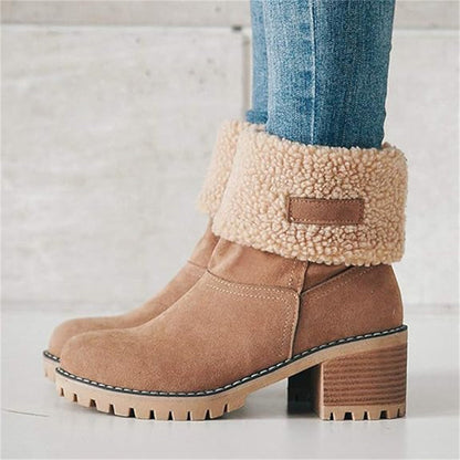 Poppy - Women’s warm fleece lined ankle boots with block heel and teddy cuff