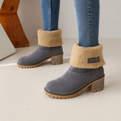 Poppy - Women’s warm fleece lined ankle boots with block heel and teddy cuff
