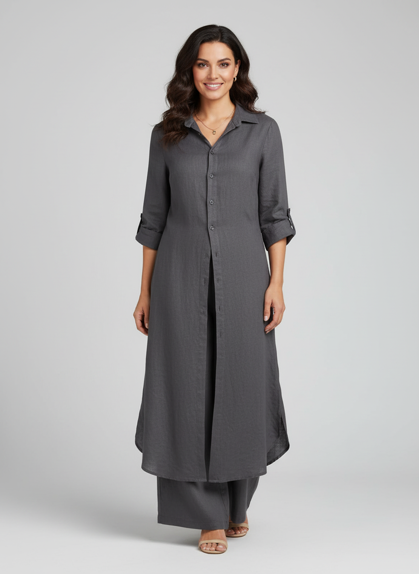Rosie - Boho Women's Linen Set with Long Blouse and Wide Leg Trousers