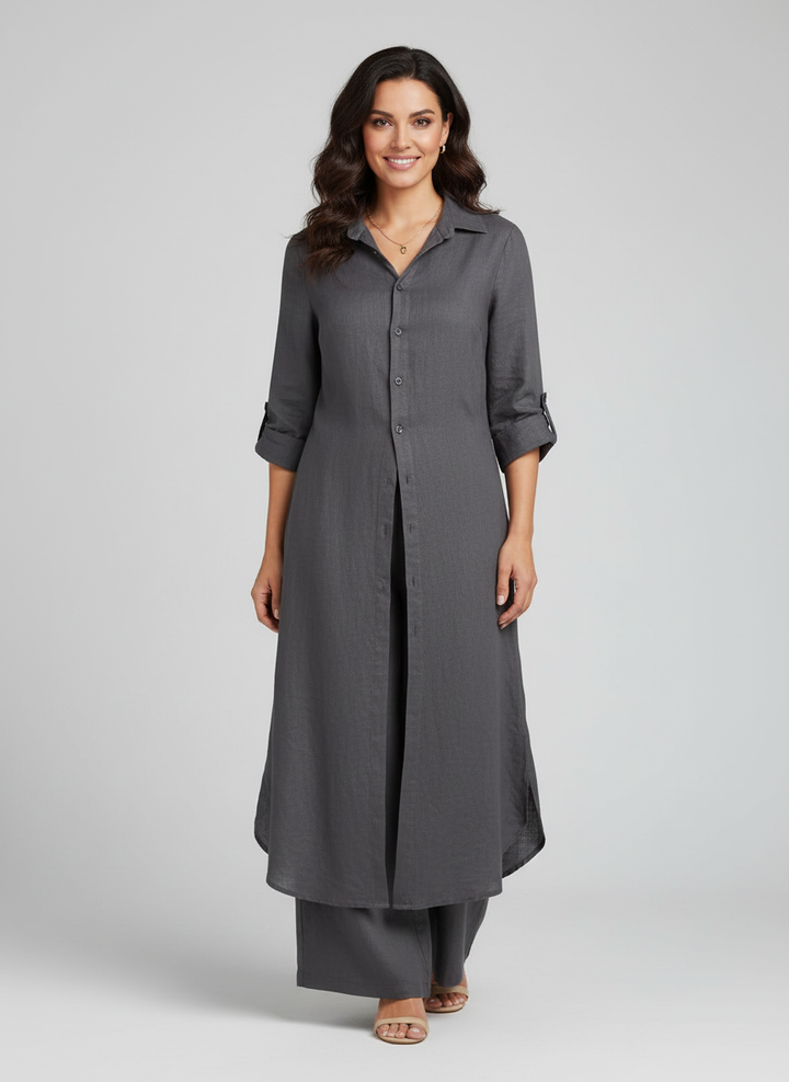 Rosie - Boho Women's Linen Set with Long Blouse and Wide Leg Trousers