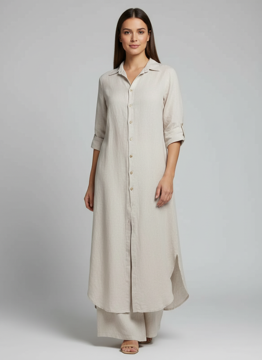 Rosie - Boho Women's Linen Set with Long Blouse and Wide Leg Trousers