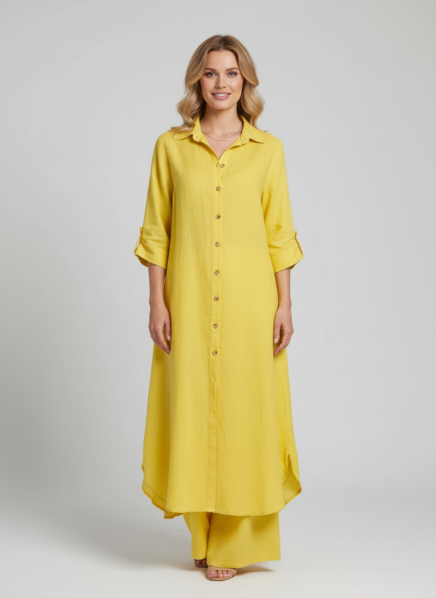 Rosie - Boho Women's Linen Set with Long Blouse and Wide Leg Trousers