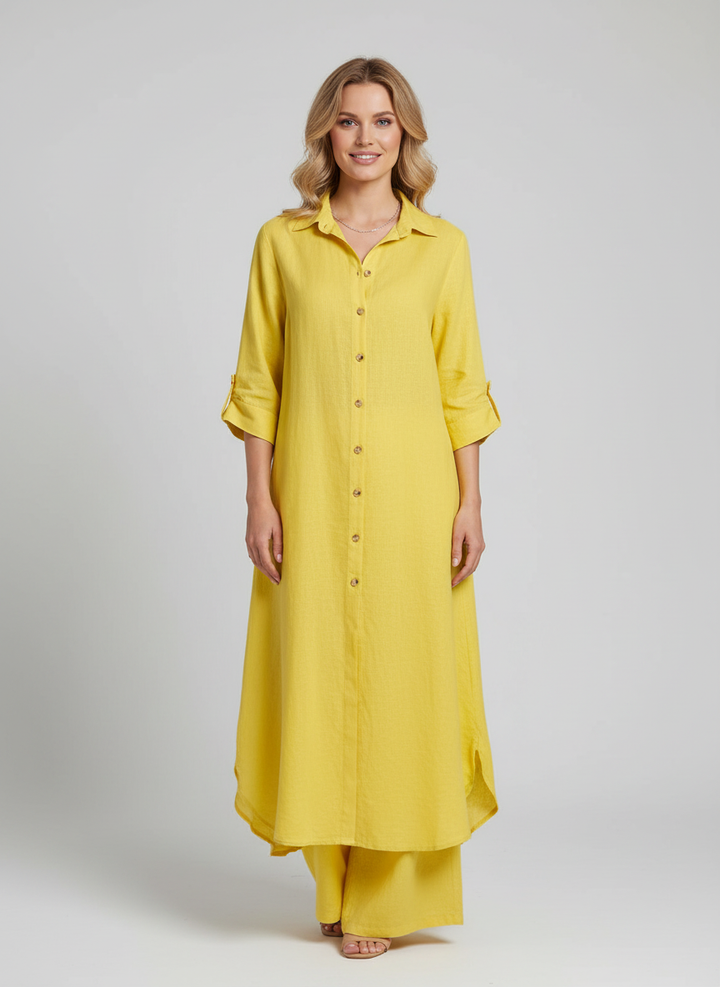 Rosie - Boho Women's Linen Set with Long Blouse and Wide Leg Trousers