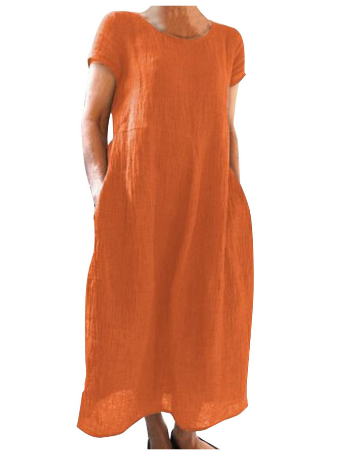 Rosie - Casual Women's Linen Maxi Dress with Cap Sleeves and Side Pockets