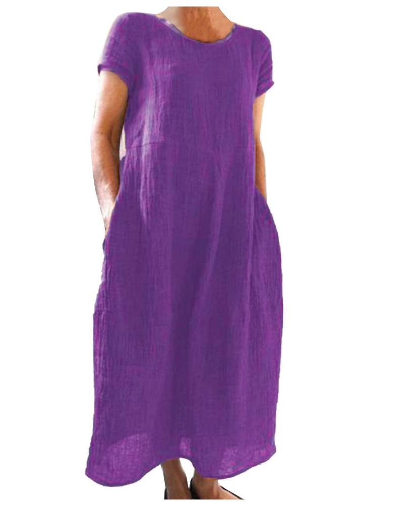 Rosie - Casual Women's Linen Maxi Dress with Cap Sleeves and Side Pockets