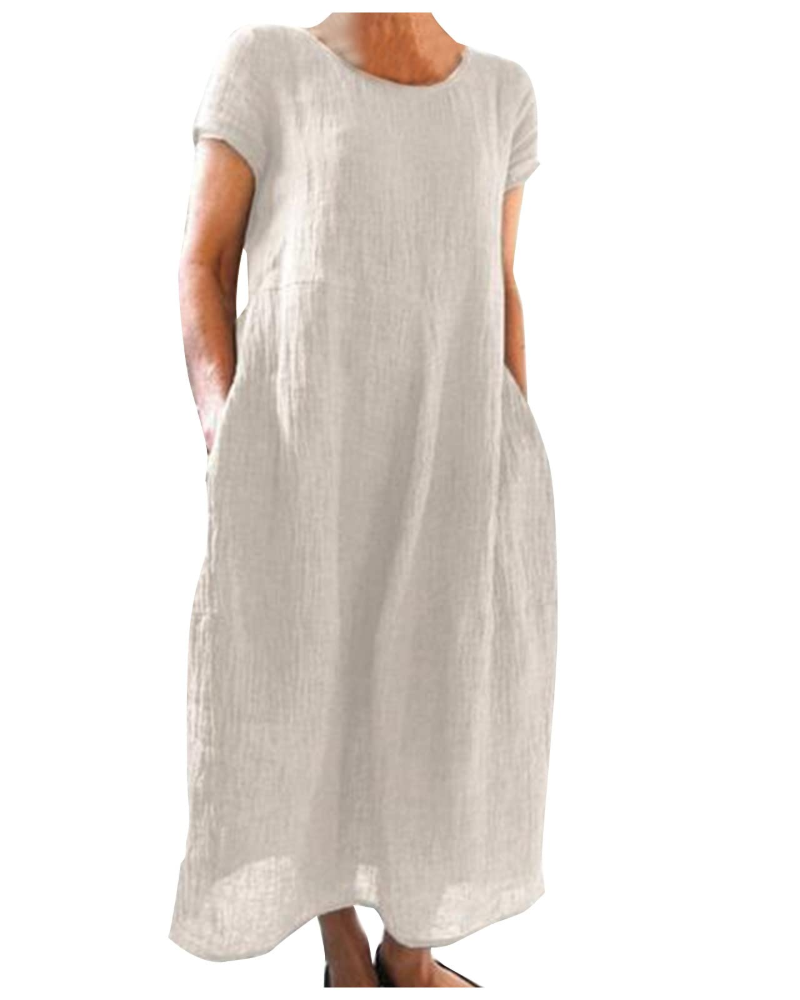 Rosie - Casual Women's Linen Maxi Dress with Cap Sleeves and Side Pockets