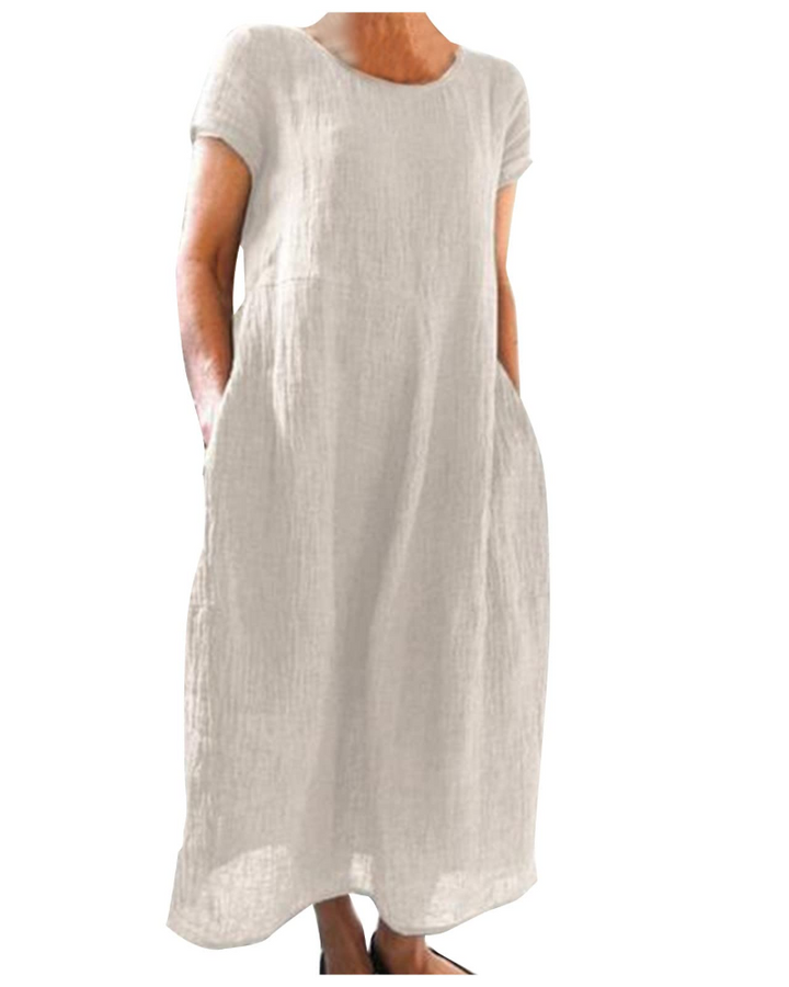 Rosie - Casual Women's Linen Maxi Dress with Cap Sleeves and Side Pockets