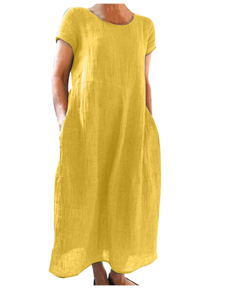 Rosie - Casual Women's Linen Maxi Dress with Cap Sleeves and Side Pockets
