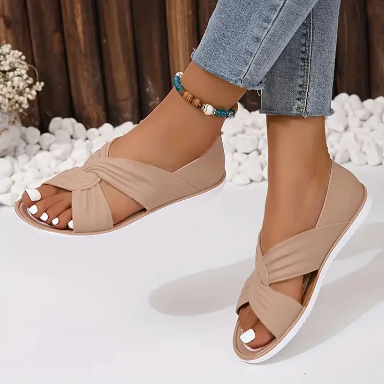 Rosie - Casual Women's Orthopedic Flat Sandals with Twist Knot Cross Strap and Open Toe