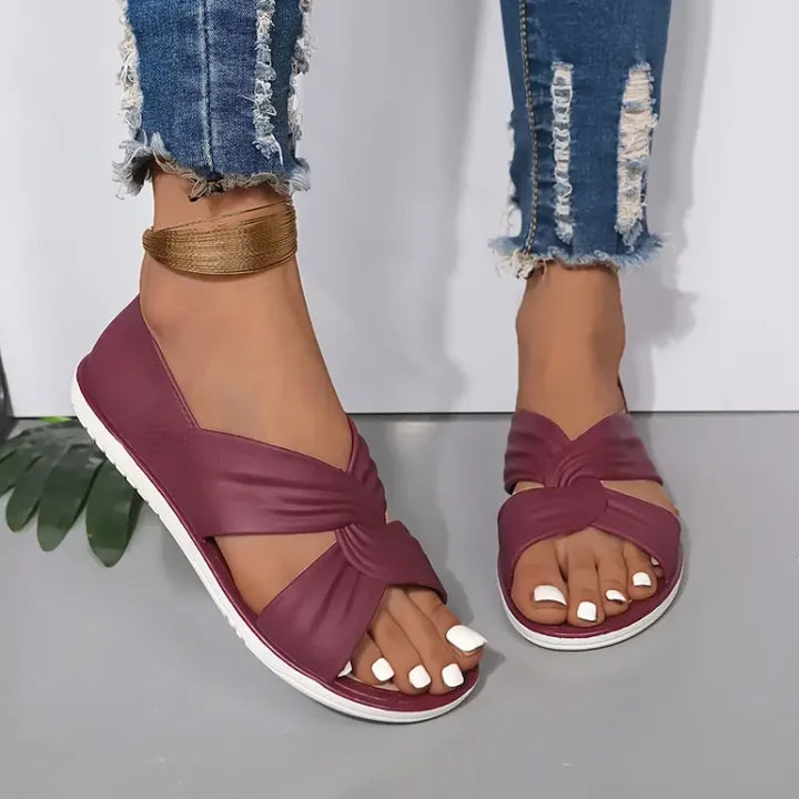 Rosie - Casual Women's Orthopedic Flat Sandals with Twist Knot Cross Strap and Open Toe