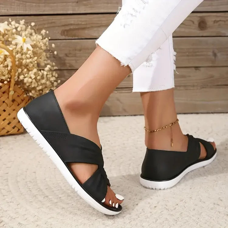 Rosie - Casual Women's Orthopedic Flat Sandals with Twist Knot Cross Strap and Open Toe