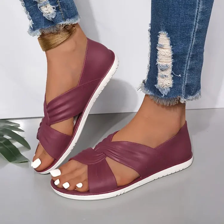 Rosie - Casual Women's Orthopedic Flat Sandals with Twist Knot Cross Strap and Open Toe