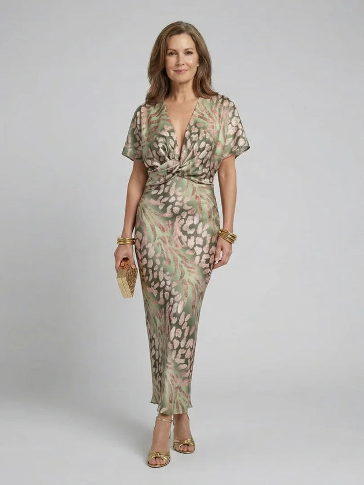 Rosie - Elegant Women's Wedding Guest Maxi Dress with Wrap Neckline and Short Sleeves