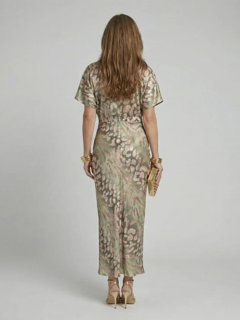 Rosie - Elegant Women's Wedding Guest Maxi Dress with Wrap Neckline and Short Sleeves