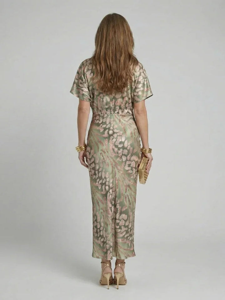Rosie - Elegant Women's Wedding Guest Maxi Dress with Wrap Neckline and Short Sleeves