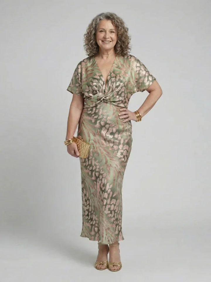 Rosie - Elegant Women's Wedding Guest Maxi Dress with Wrap Neckline and Short Sleeves