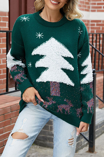 Rosie - Women’s knitted christmas jumper with fluffy tree and sparkly reindeer