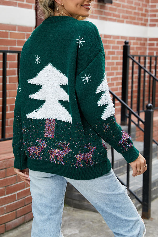 Rosie - Women’s knitted christmas jumper with fluffy tree and sparkly reindeer