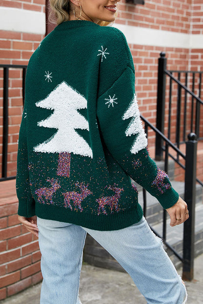 Rosie - Women’s knitted christmas jumper with fluffy tree and sparkly reindeer