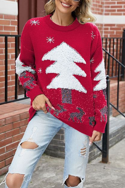Rosie - Women’s knitted christmas jumper with fluffy tree and sparkly reindeer