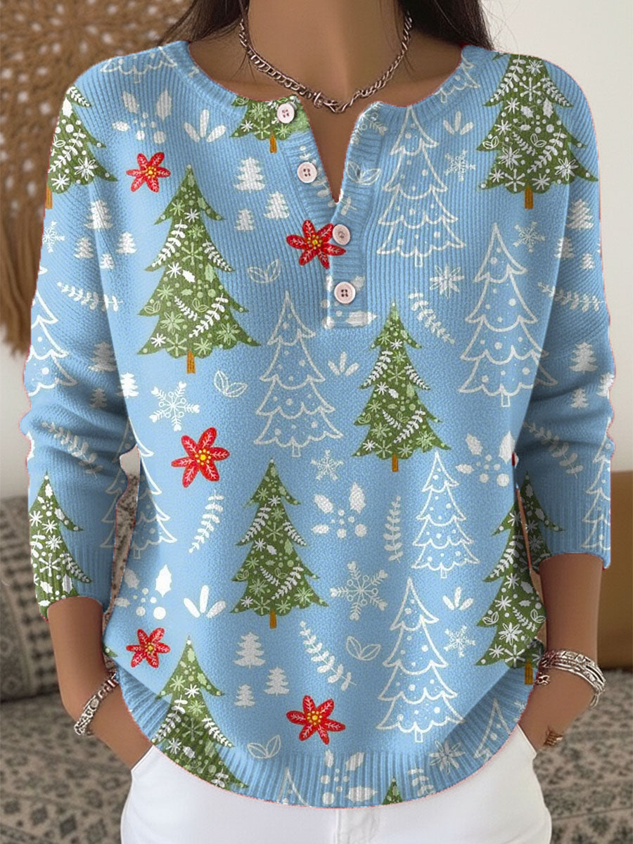 Rosie - Women's knitted christmas jumper with long sleeve and button neck