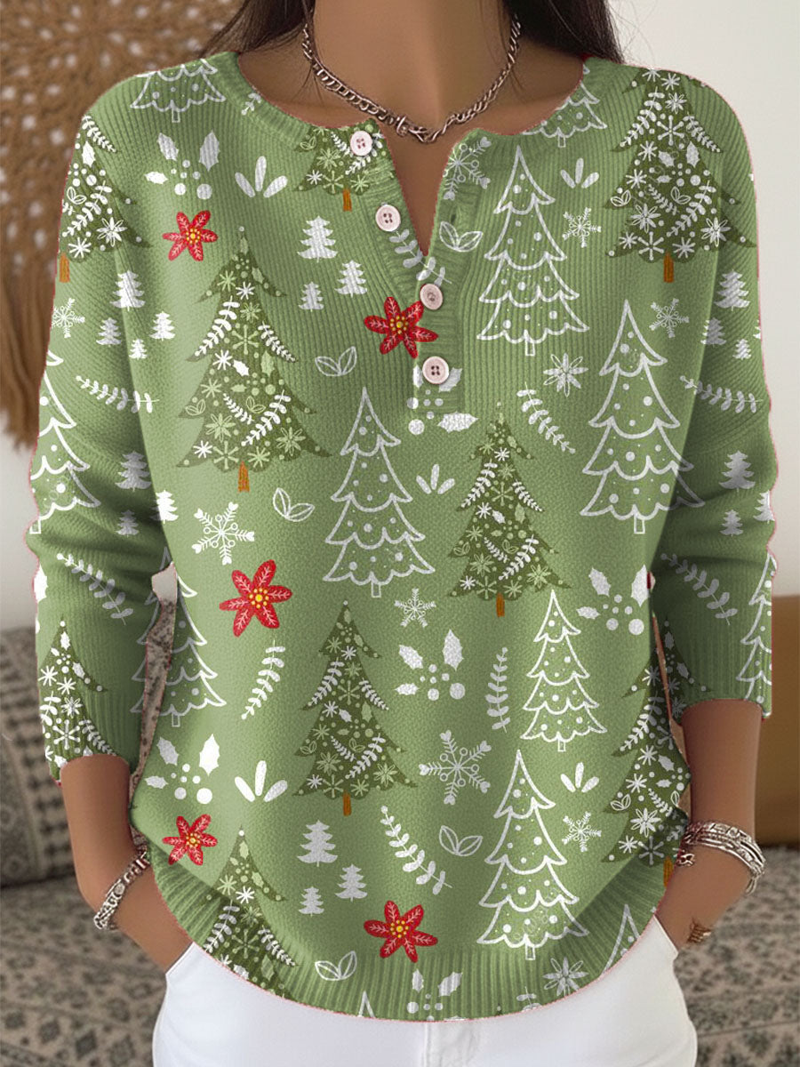 Rosie - Women's knitted christmas jumper with long sleeve and button neck