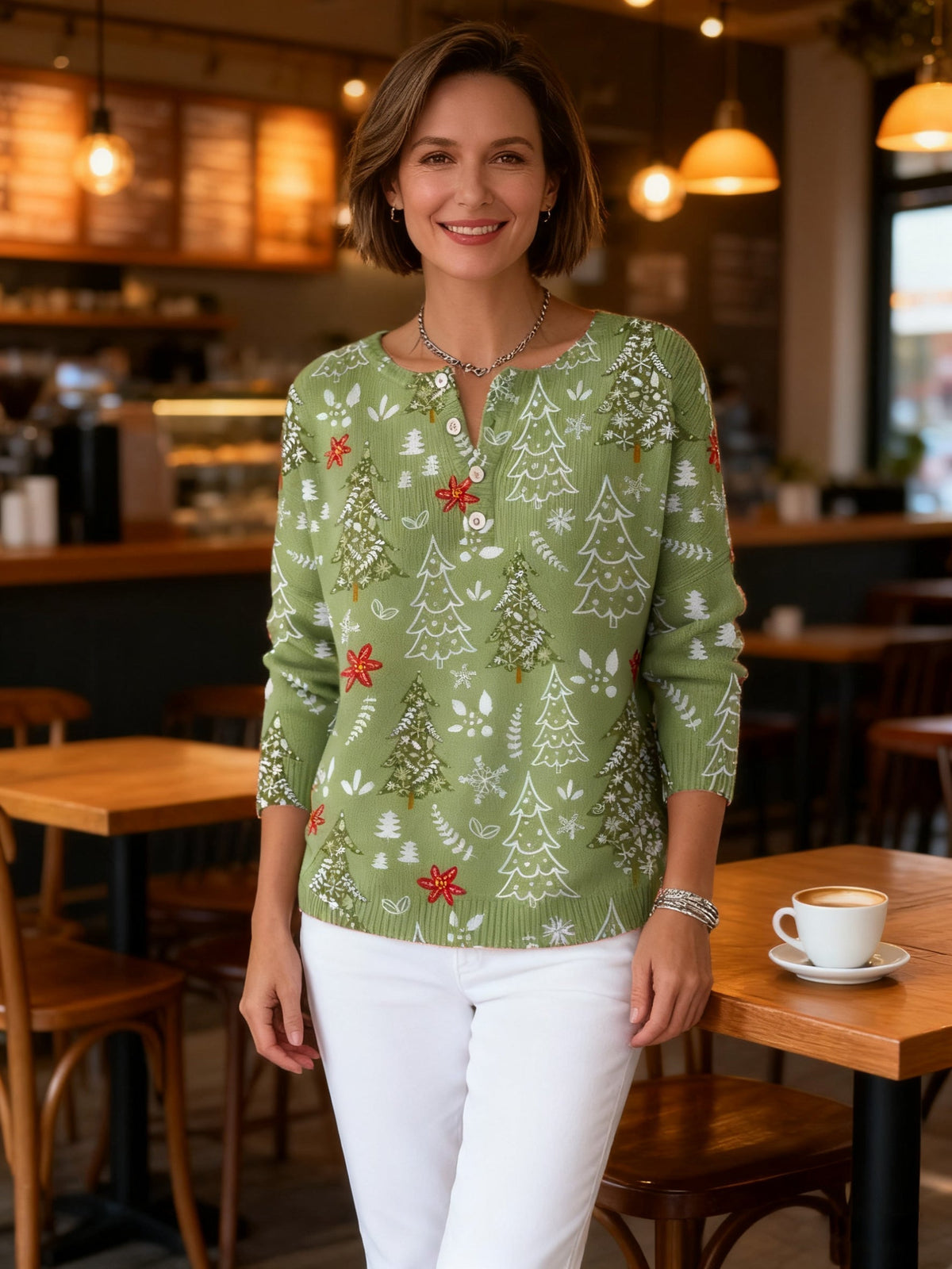 Rosie - Women's knitted christmas jumper with long sleeve and button neck
