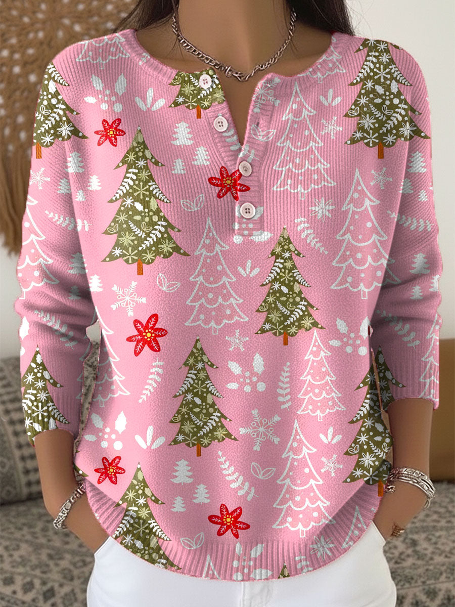 Rosie - Women's knitted christmas jumper with long sleeve and button neck