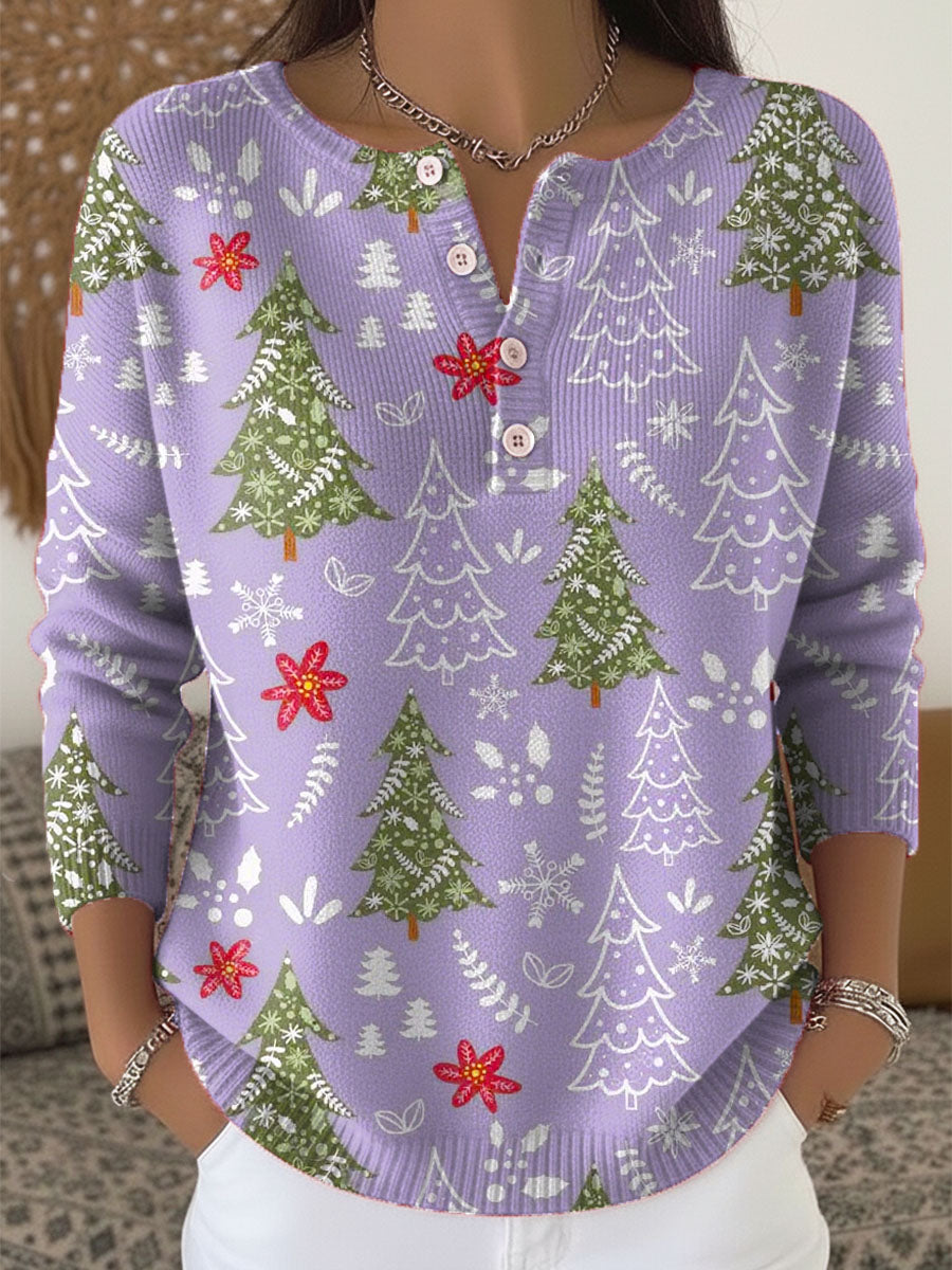 Rosie - Women's knitted christmas jumper with long sleeve and button neck