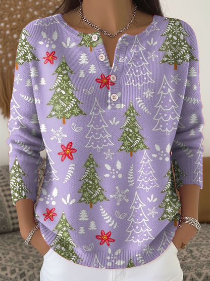 Rosie - Women's knitted christmas jumper with long sleeve and button neck