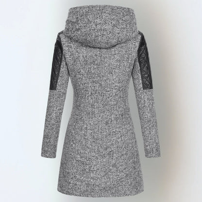 Rosie - Women’s long hooded winter coat with asymmetric zip and quilted lining