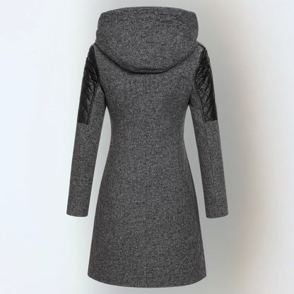 Rosie - Women’s long hooded winter coat with asymmetric zip and quilted lining