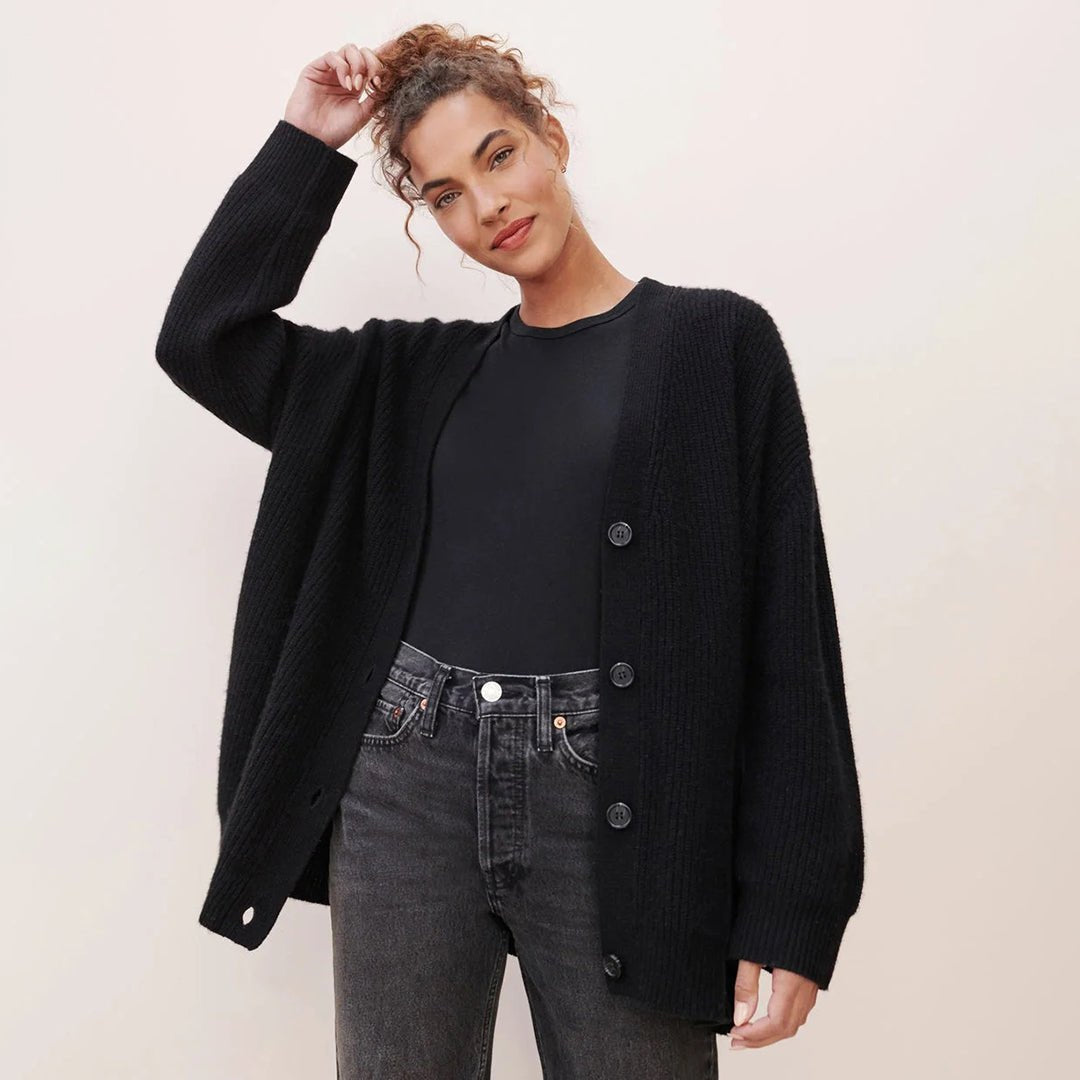 Rosie - Women’s oversized knitted cardigan with button front and v neck