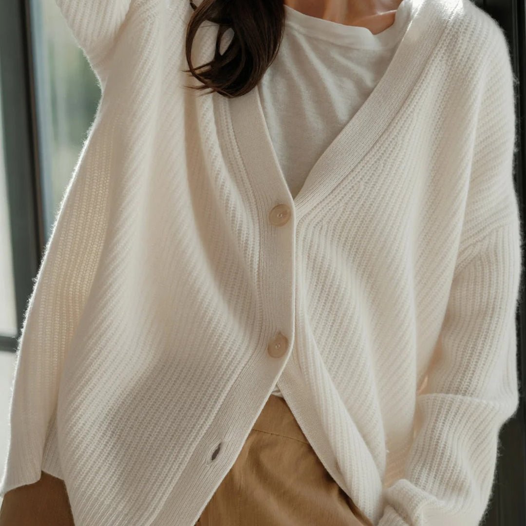 Rosie - Women’s oversized knitted cardigan with button front and v neck